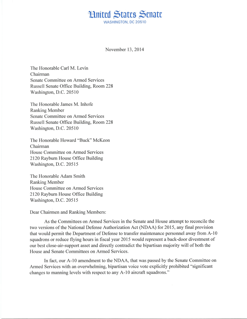 Illustration for article titled Four Key US Senators Sign Letter In Full Support Of The A-10 Warthog